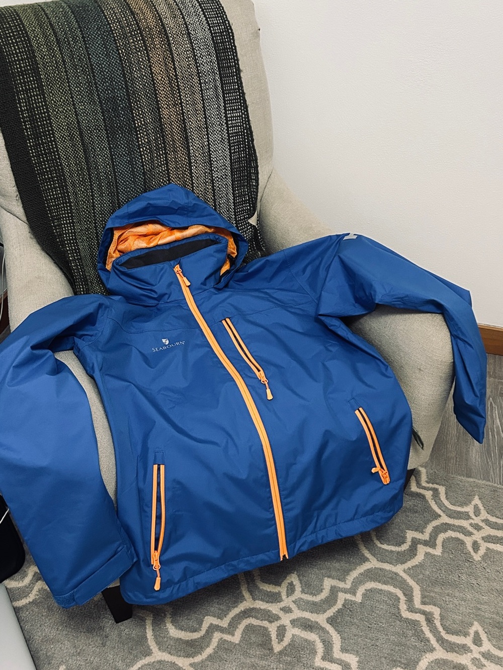 Women’s Helly Hansen x Seabourne Blue Hooded Jacket with Orange Trim